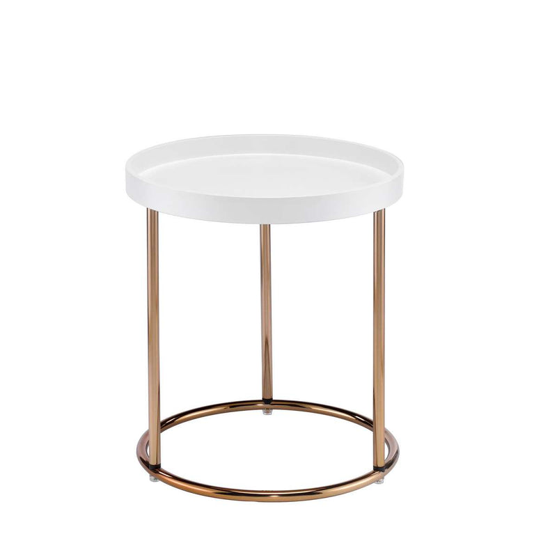 21.75 Inches Wooden Lipped Edge Side Table With Metal Legs, White By Benzara | Side Tables |  Modishstore 