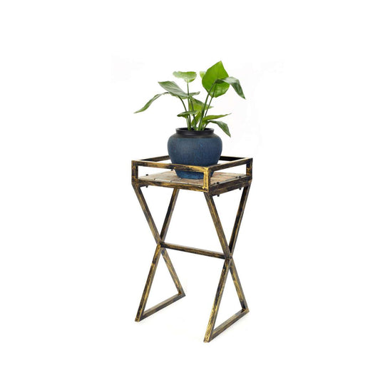 27 Stone Top Plant Stand With X Legs, Black And Gray By Benzara | Side Tables |  Modishstore 