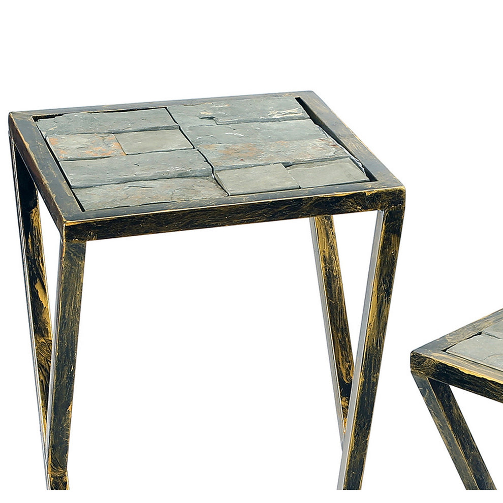 Stone Top Plant Stand With Geometric Base Set Of 2 Black And Gray By Benzara | Stands | Modishstore - 2