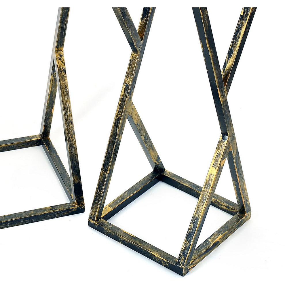 Stone Top Plant Stand With Geometric Base Set Of 2 Black And Gray By Benzara | Stands | Modishstore - 3