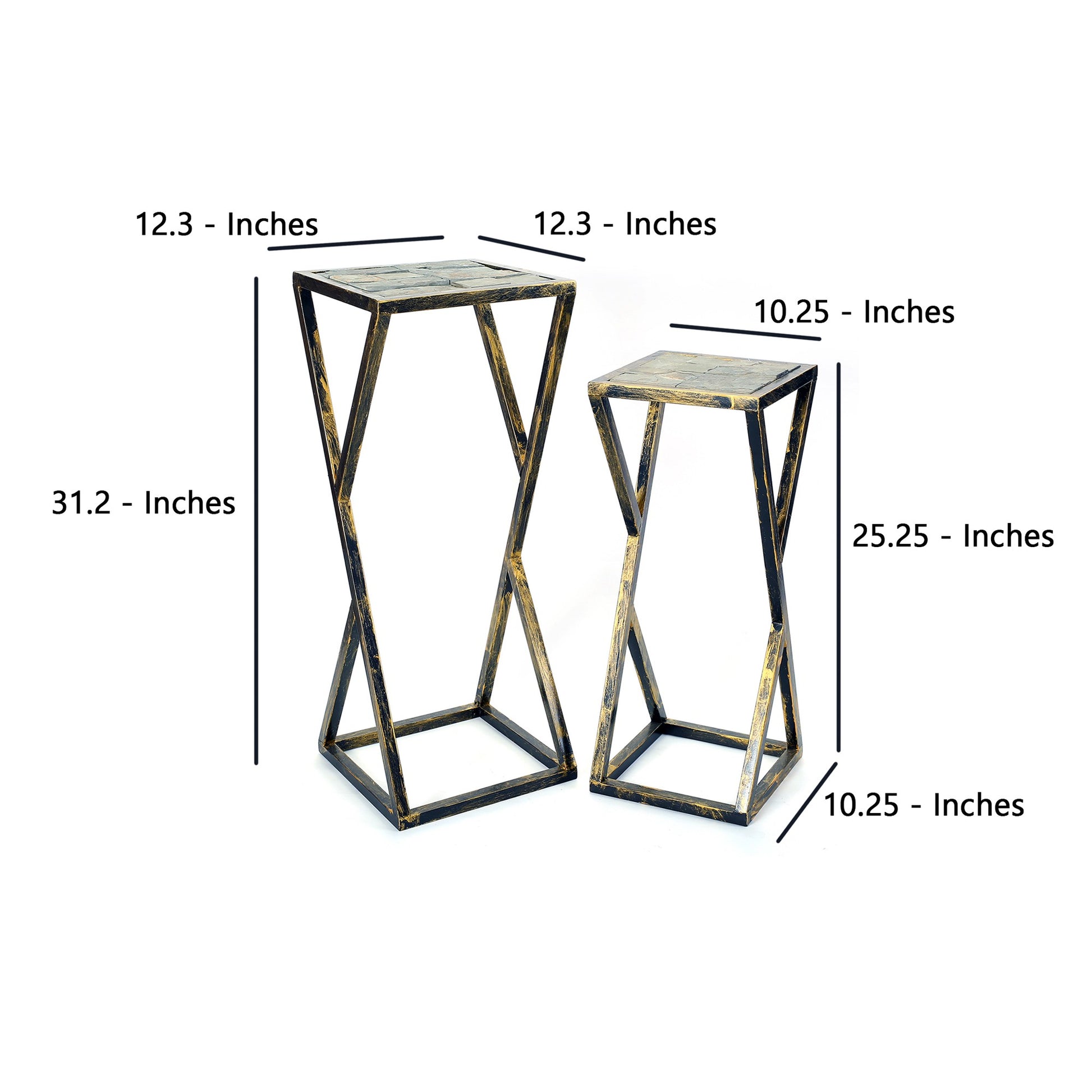 Stone Top Plant Stand With Geometric Base Set Of 2 Black And Gray By Benzara | Stands | Modishstore - 5