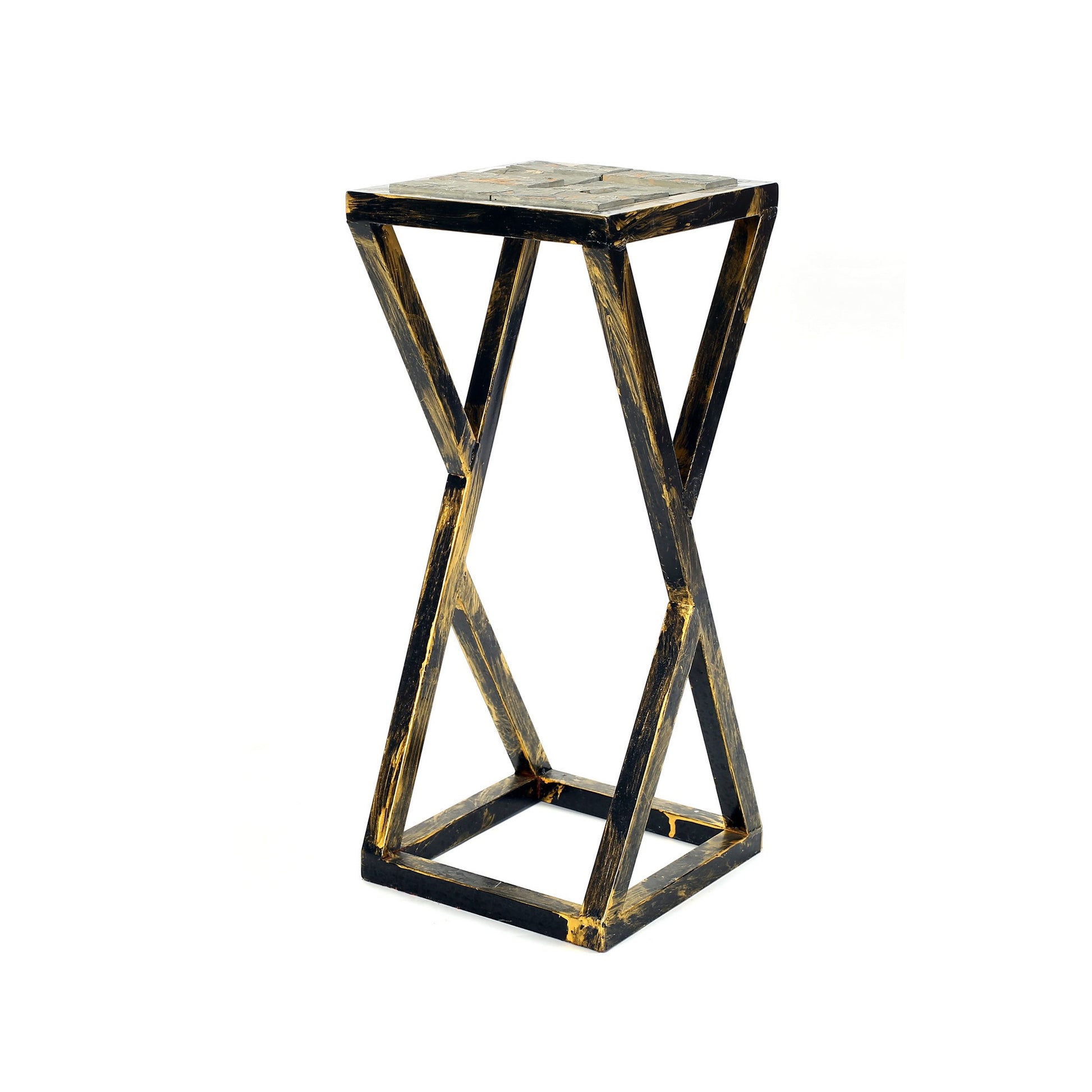 19.5 Inches Stone Top Plant Stand With Geometric Base Black And Gray By Benzara | Stands | Modishstore - 4