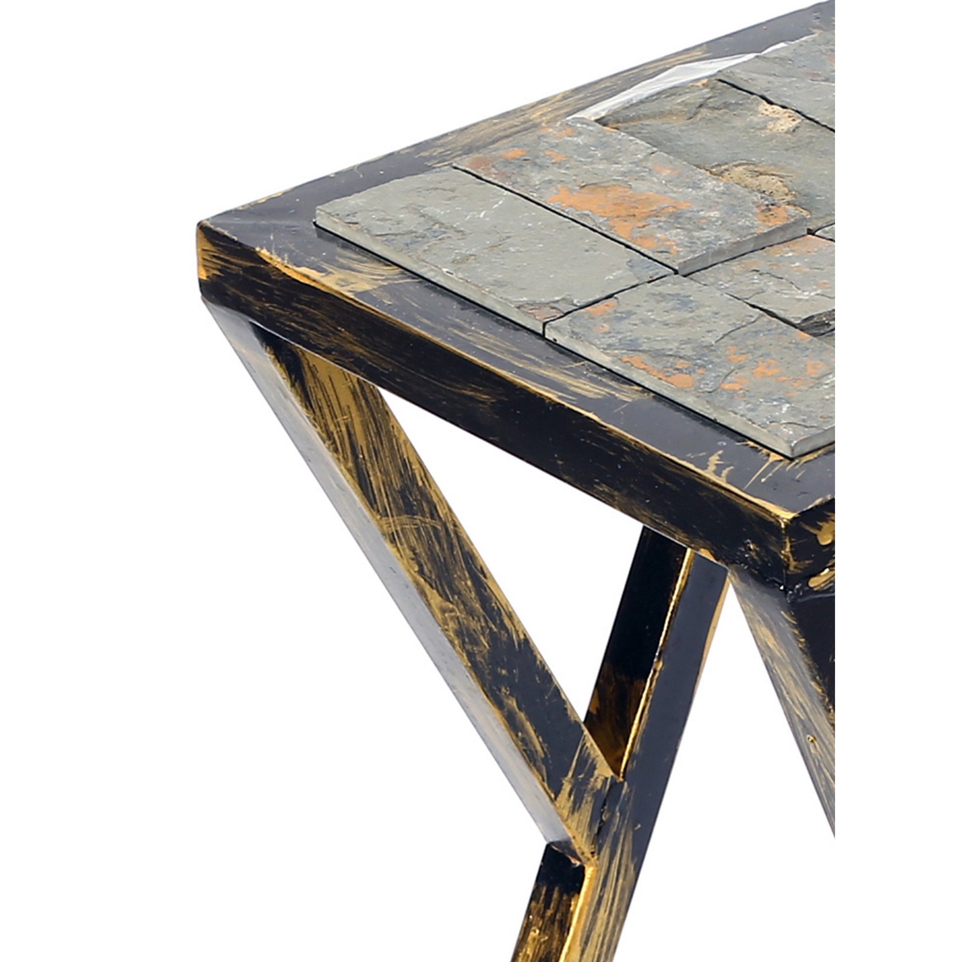 19.5 Inches Stone Top Plant Stand With Geometric Base Black And Gray By Benzara | Stands | Modishstore - 2