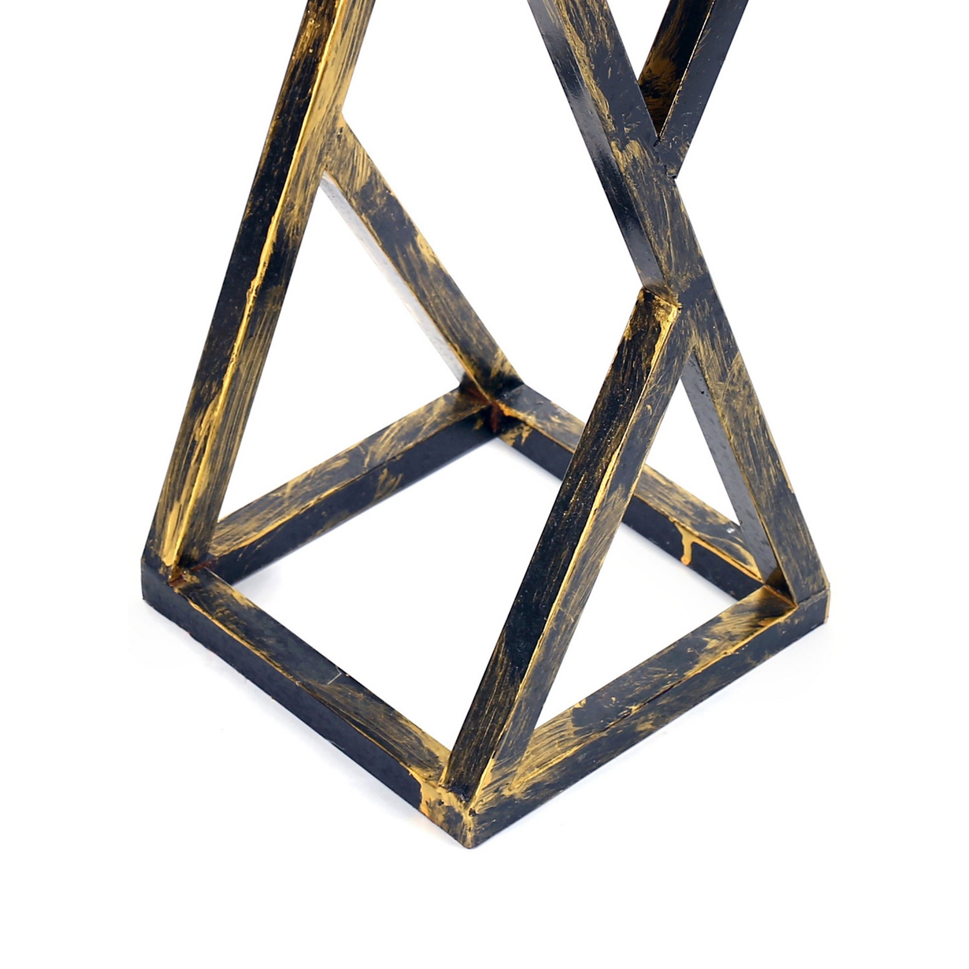 19.5 Inches Stone Top Plant Stand With Geometric Base Black And Gray By Benzara | Stands | Modishstore - 3