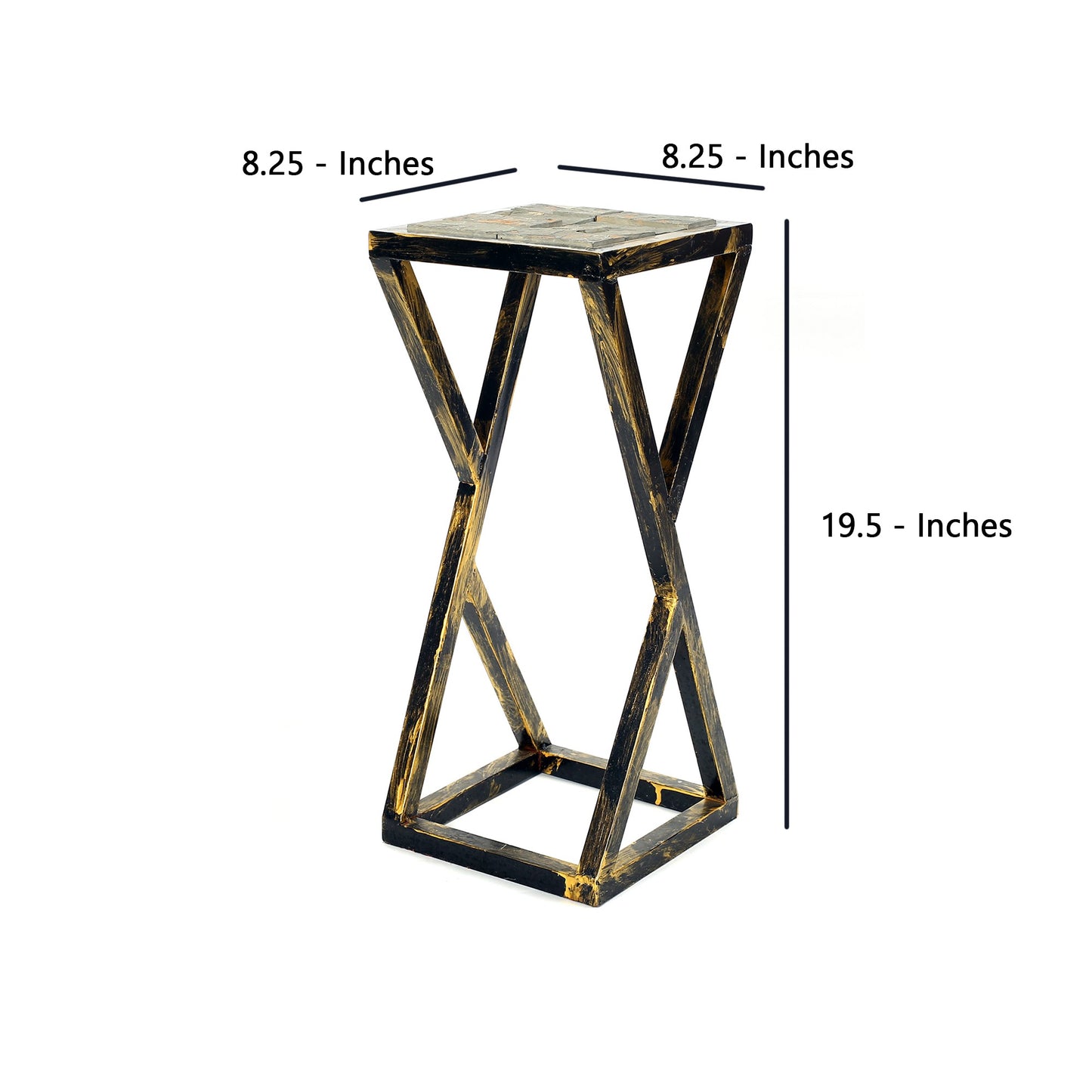 19.5 Inches Stone Top Plant Stand With Geometric Base Black And Gray By Benzara | Stands | Modishstore - 5