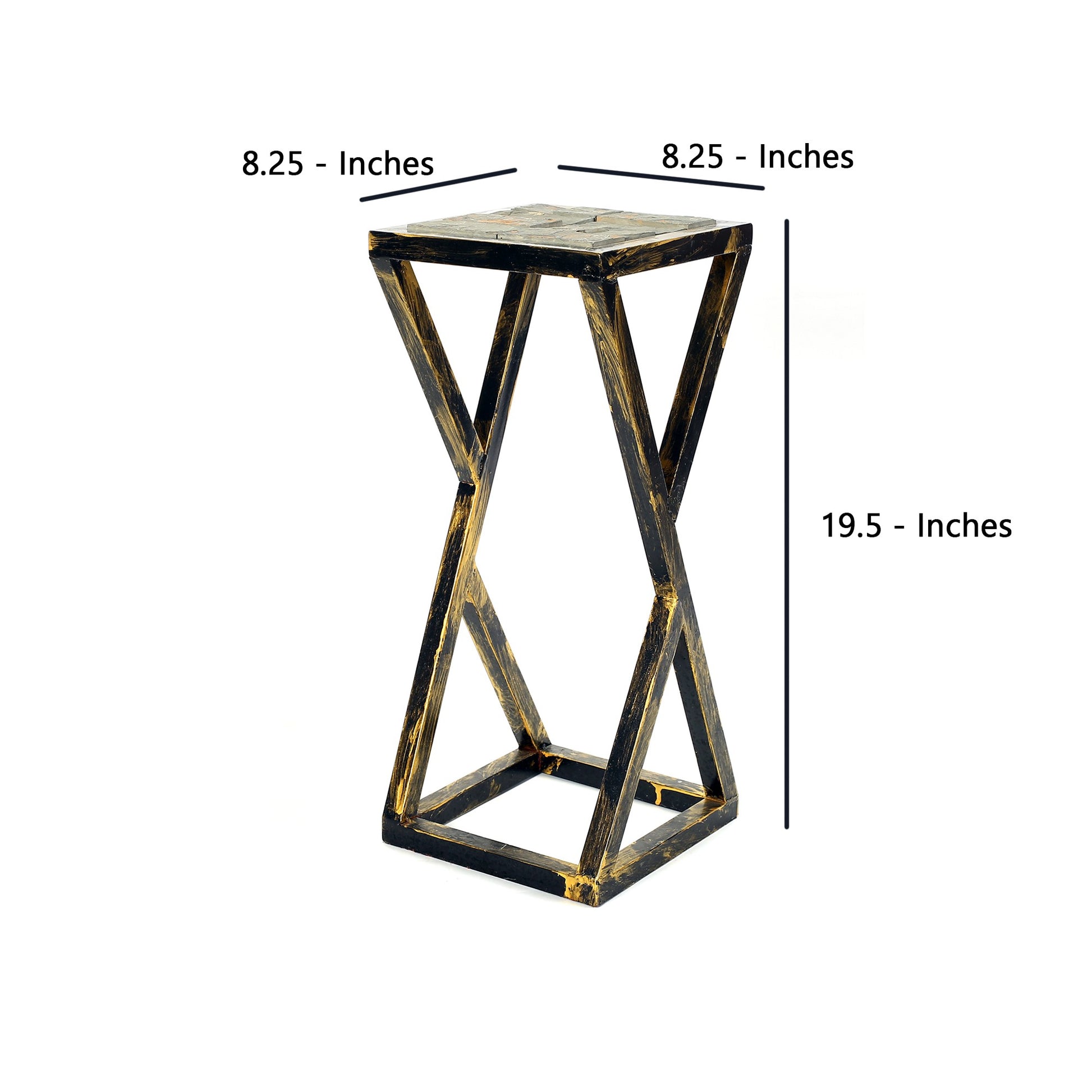 19.5 Inches Stone Top Plant Stand With Geometric Base Black And Gray By Benzara | Stands | Modishstore - 5