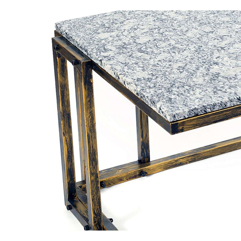 Granite Top Plant Stand With Tubular Base, Black And Gray By Benzara | Side Tables |  Modishstore  - 3