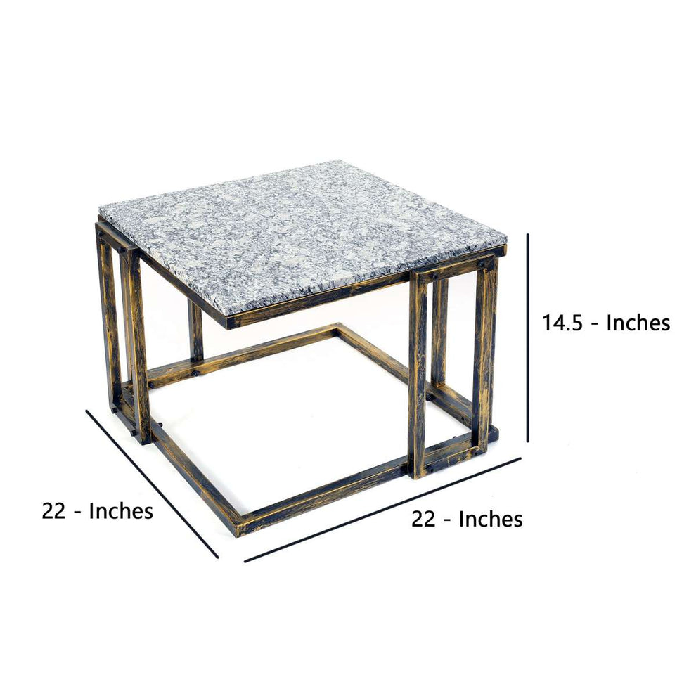Granite Top Plant Stand With Tubular Base, Black And Gray By Benzara | Side Tables |  Modishstore  - 2