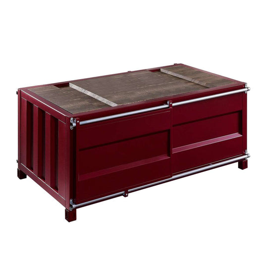 Container Style Coffee Table With Sliding Doors, Red By Benzara | Coffee Tables |  Modishstore 