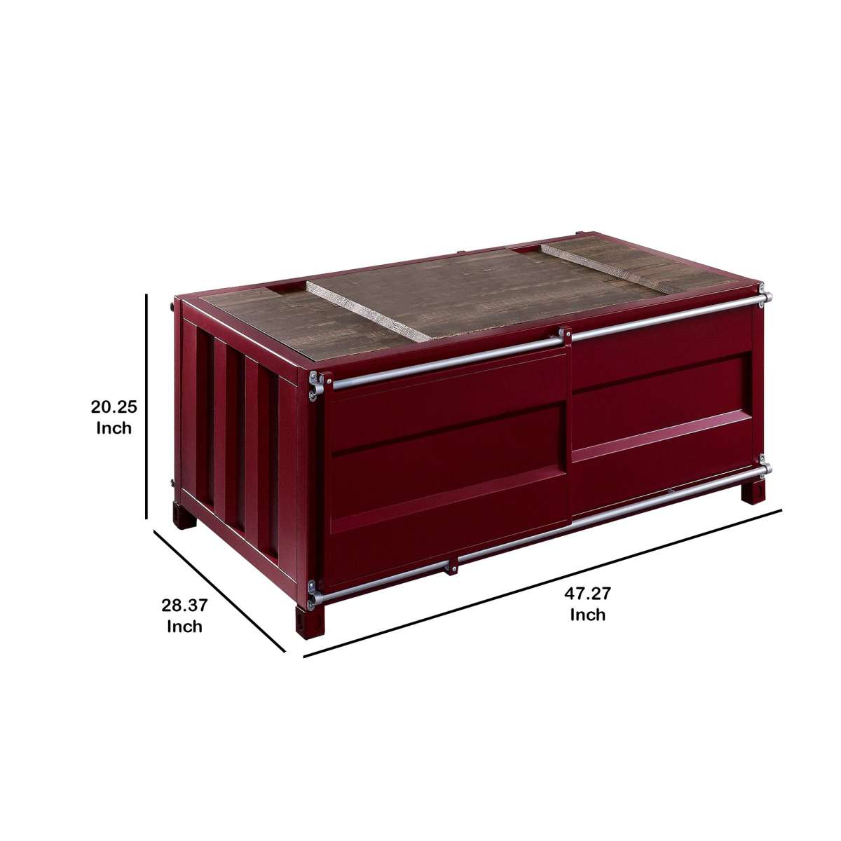 Container Style Coffee Table With Sliding Doors, Red By Benzara | Coffee Tables |  Modishstore  - 2