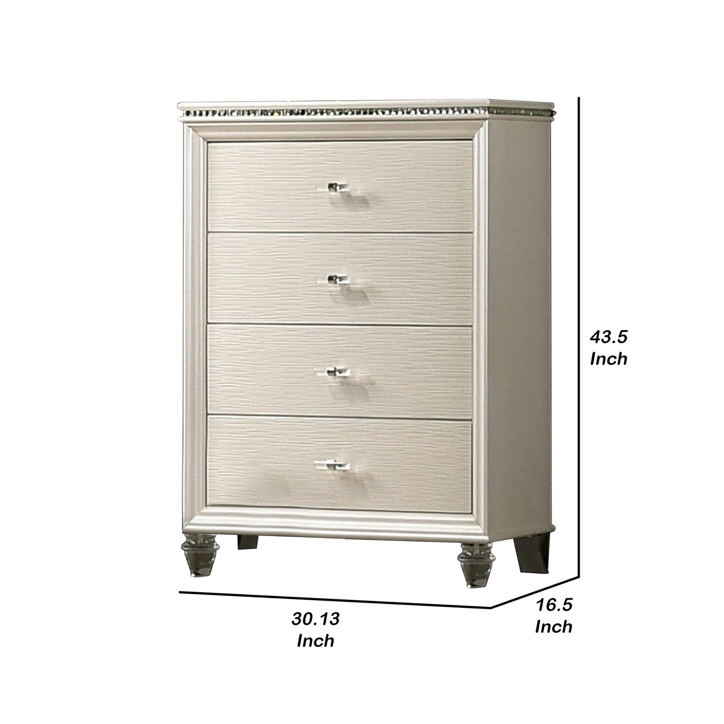 Contemporary Style 4 Drawer Chest With Acrylic Legs Pearl White By Benzara | Cabinets | Modishstore - 5