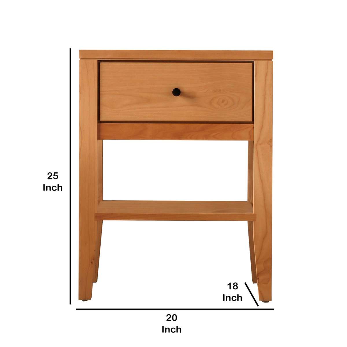 Mid Century Modern Wooden 1 Drawer Nightstand With Shelf, Light Oak Brown By Benzara | Nightstands |  Modishstore  - 2