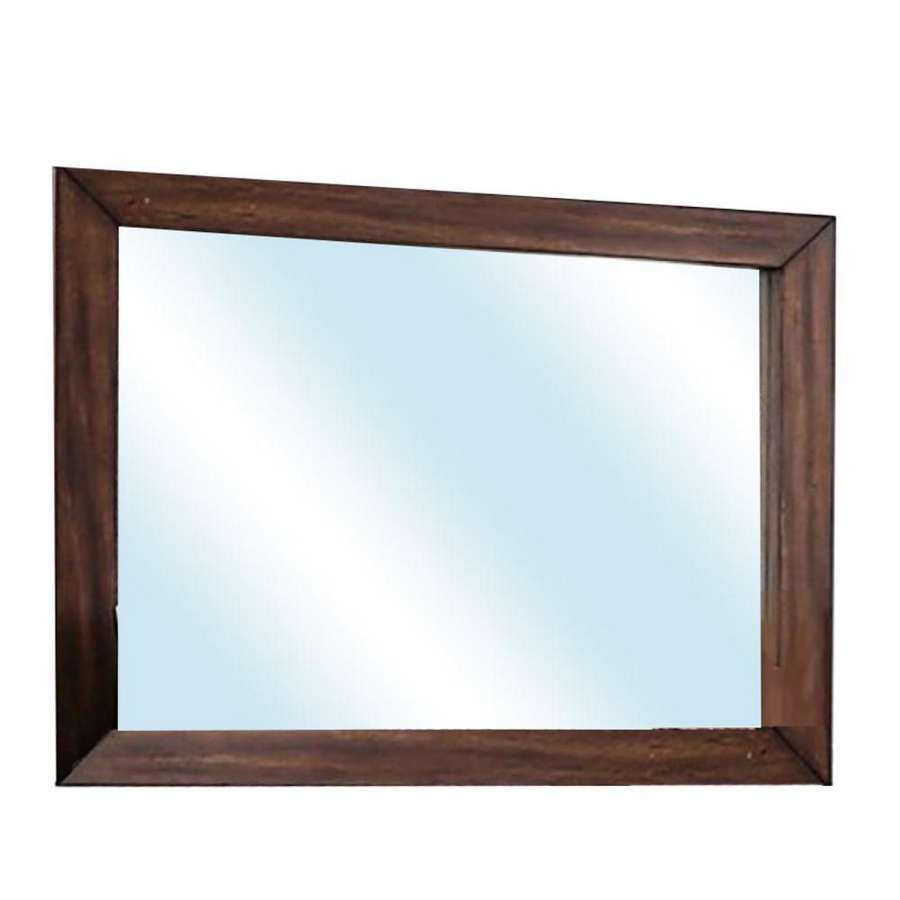 46 Inch Rectangular Burned Wood Design Modern Mirror, Brown By Benzara | Mirrors |  Modishstore  - 5