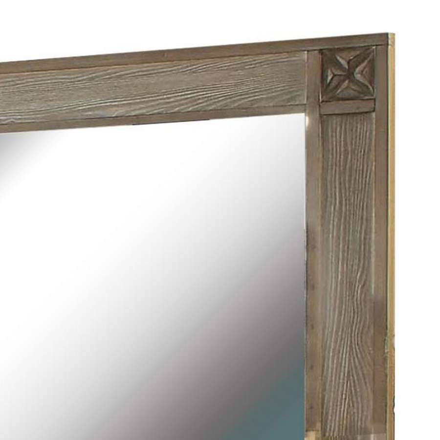 44 Inch Rectangular Mirror With Carved Corners, Brown By Benzara | Mirrors |  Modishstore  - 3