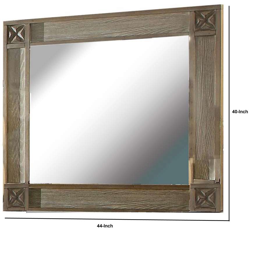 44 Inch Rectangular Mirror With Carved Corners, Brown By Benzara | Mirrors |  Modishstore  - 2