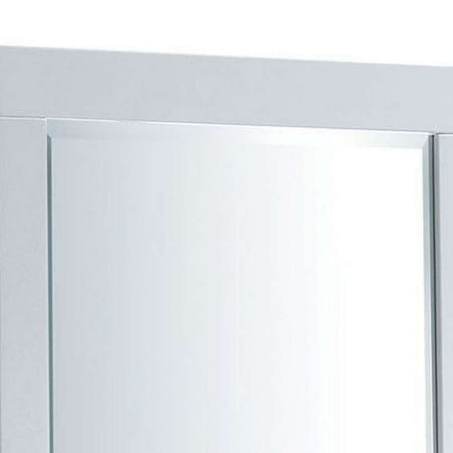 27 Inch Contemporary Wooden Frame Rectangular Mirror, White By Benzara | Mirrors |  Modishstore  - 5