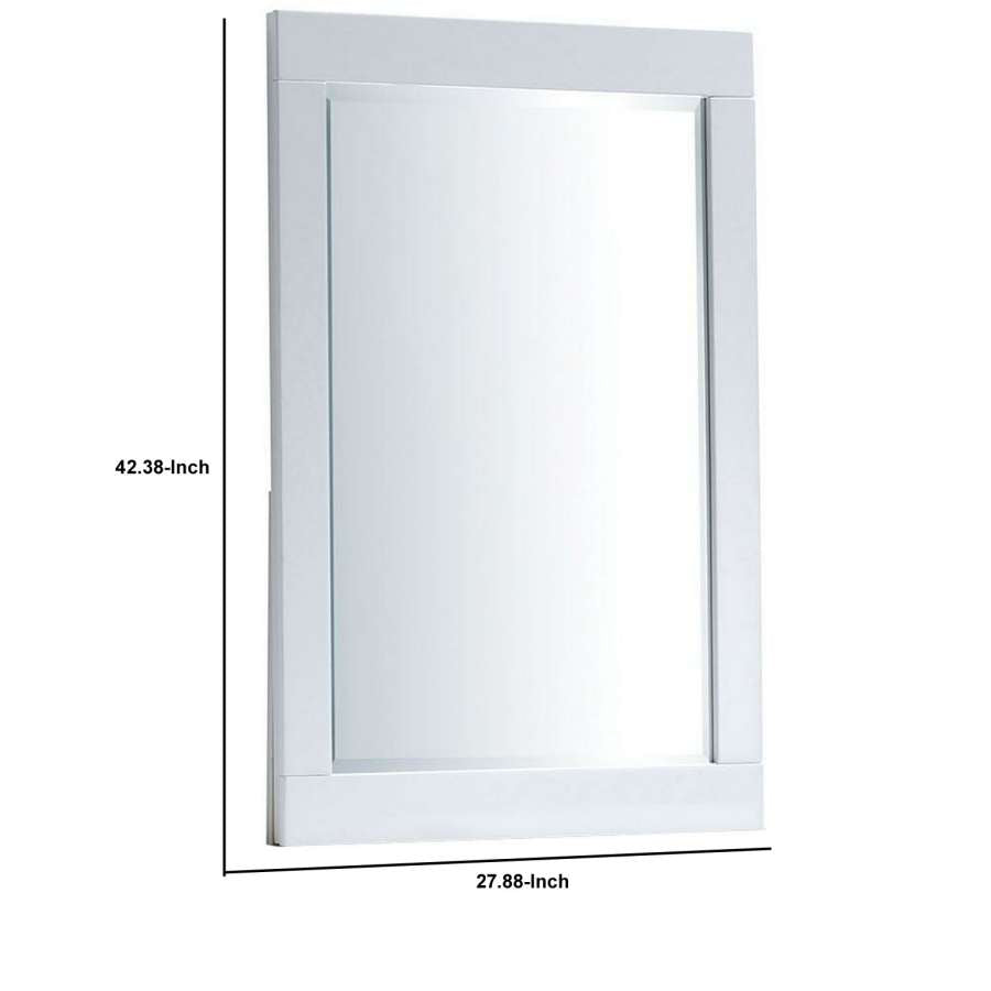 27 Inch Contemporary Wooden Frame Rectangular Mirror, White By Benzara | Mirrors |  Modishstore  - 3