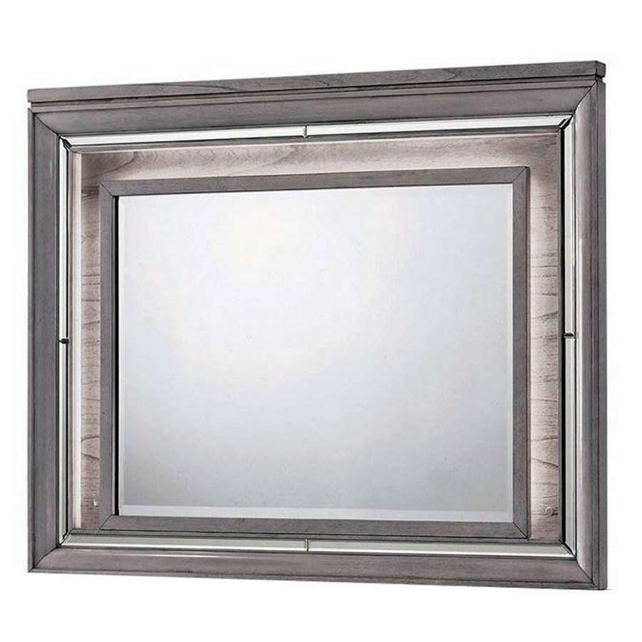 49 Inch Wooden Contemporary Mirror With Led, Light Gray By Benzara | Mirrors |  Modishstore 