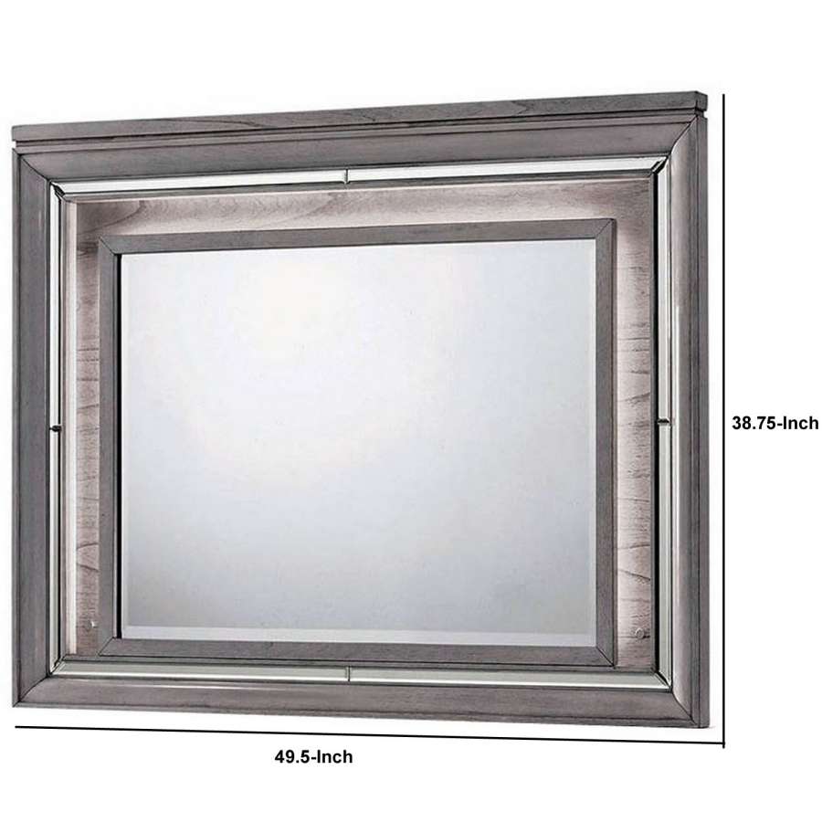 49 Inch Wooden Contemporary Mirror With Led, Light Gray By Benzara | Mirrors |  Modishstore  - 2