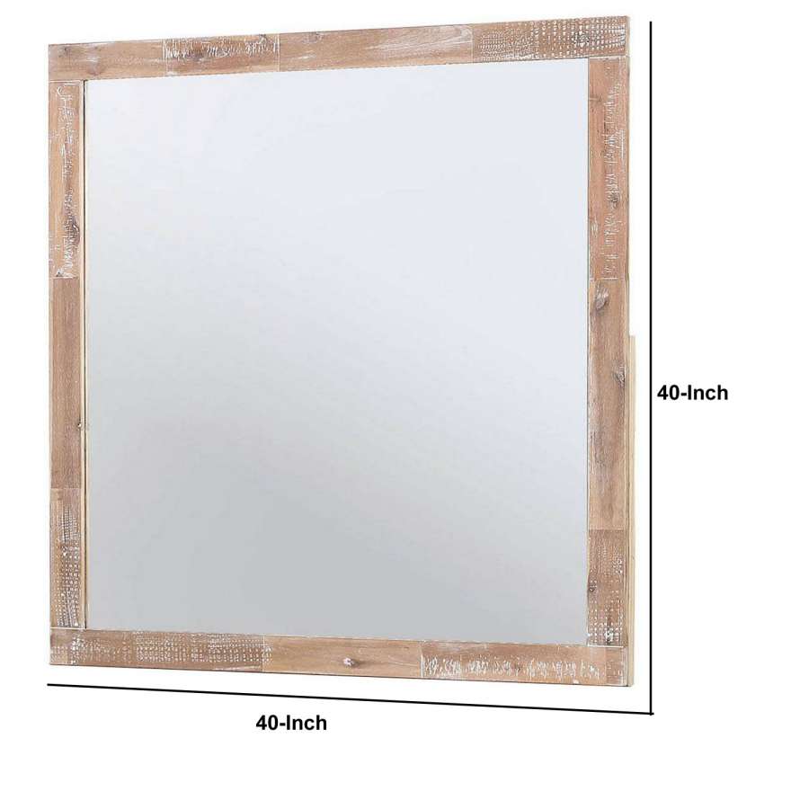 40 Inch Rustic Style Wooden Frame Square Mirror, Gray By Benzara | Mirrors |  Modishstore  - 2