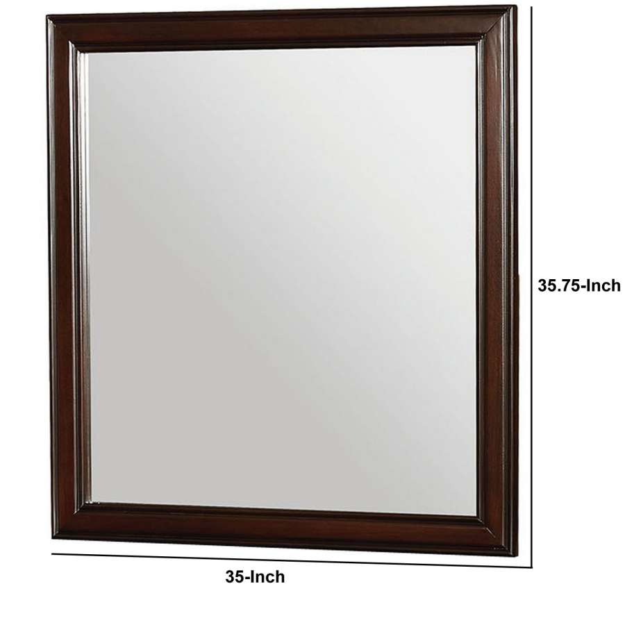 35 Inch Transitional Style Wooden Frame Mirror, Cherry By Benzara | Mirrors |  Modishstore  - 2