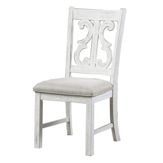 Open Scroll Back Wooden Side Chair With Padded Seat Set Of 2 White By Benzara | Accent Chairs | Modishstore