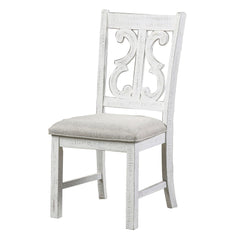 Open Scroll Back Wooden Side Chair With Padded Seat Set Of 2 White By Benzara