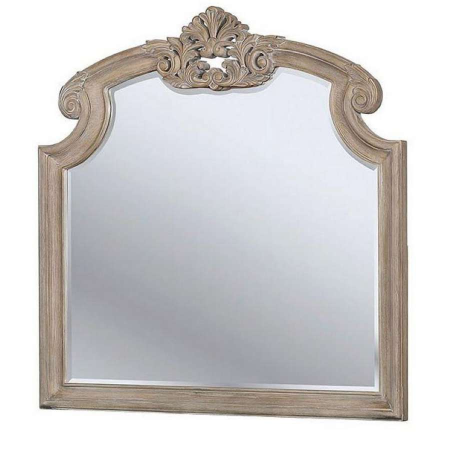 47.25 Inches Crown Top Molded Mirror, Natural Brown By Benzara | Mirrors |  Modishstore 