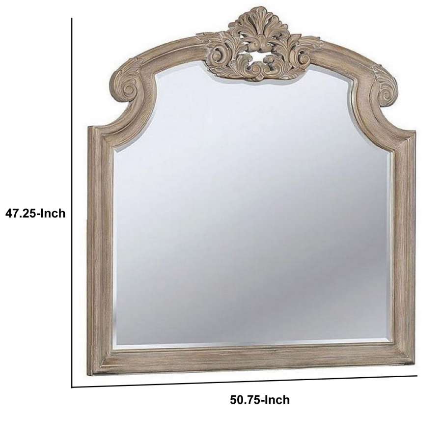 47.25 Inches Crown Top Molded Mirror, Natural Brown By Benzara | Mirrors |  Modishstore  - 2