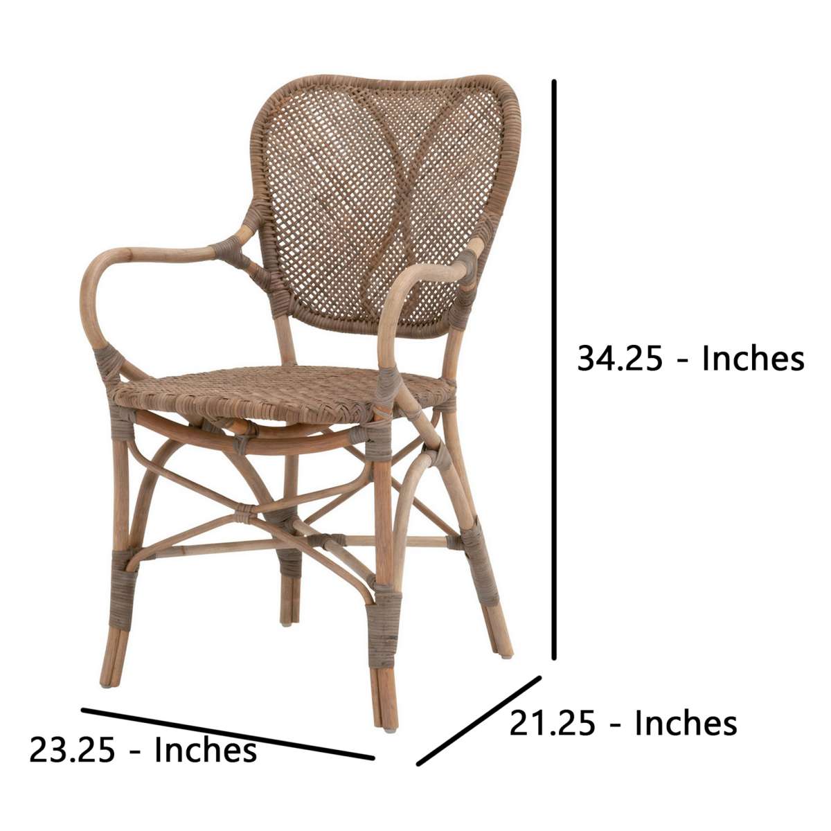 18.25 Inches Cottage Style Rattan Woven Arm Chair, Brown By Benzara | Armchairs |  Modishstore  - 2