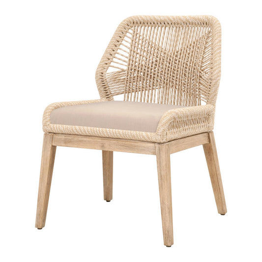 Intricate Rope Weaved Padded Dining Chair Set Of 2 Beige And Brown By Benzara | Dining Chairs | Modishstore