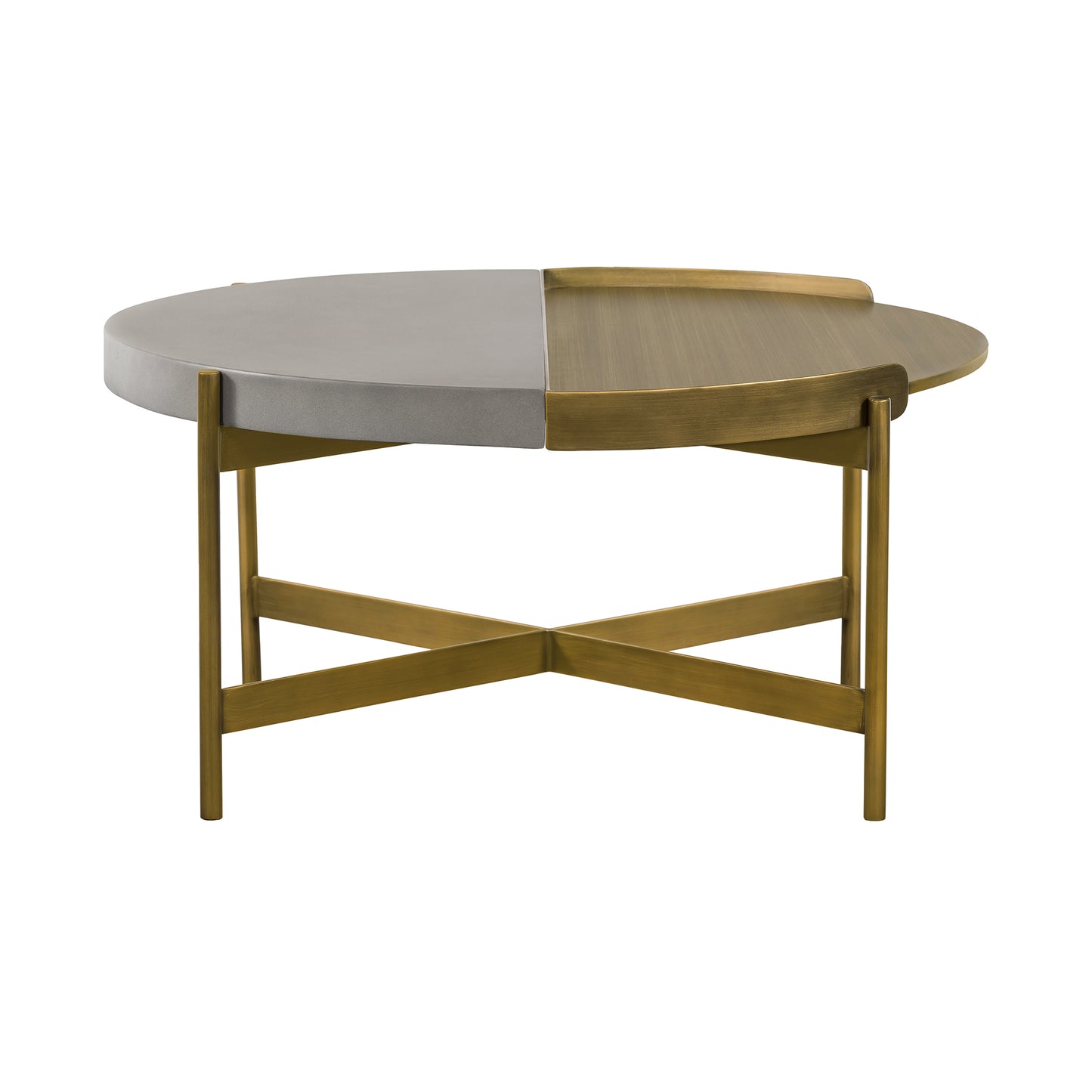 Concrete Coffee Table With X Shape Base Gray And Gold By Benzara | Coffee Tables | Modishstore - 3