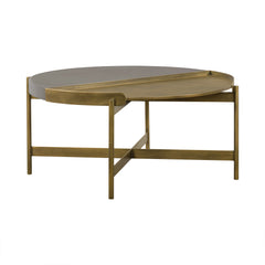 Concrete Coffee Table With X Shape Base Gray And Gold By Benzara