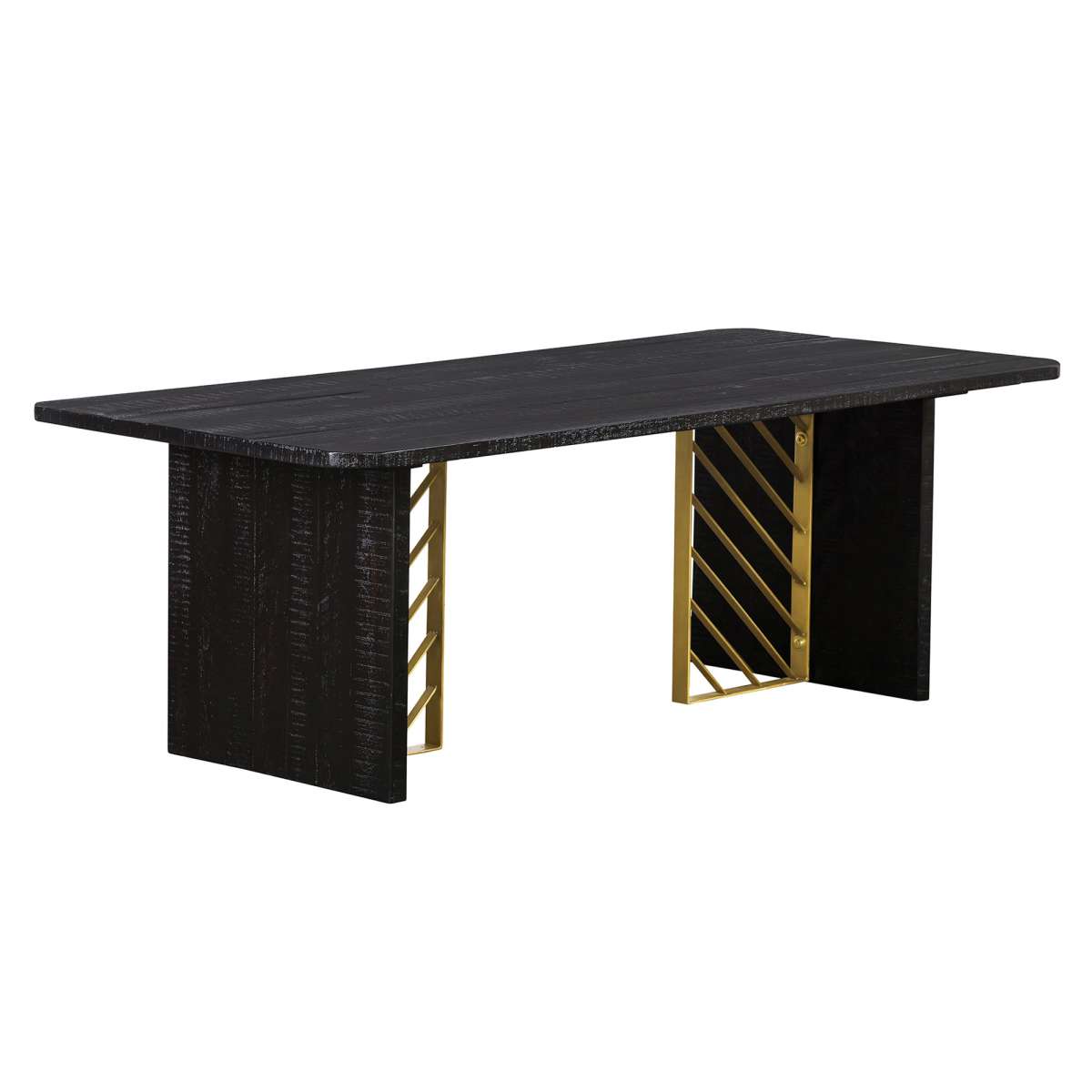 Wooden Coffee Table With Metal Accents, Gold And Black By Benzara | Coffee Tables |  Modishstore  - 2