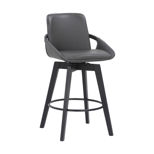 27 Inches Leatherette Swivel Counter Stool With Angled Legs Black By Benzara | Stools | Modishstore