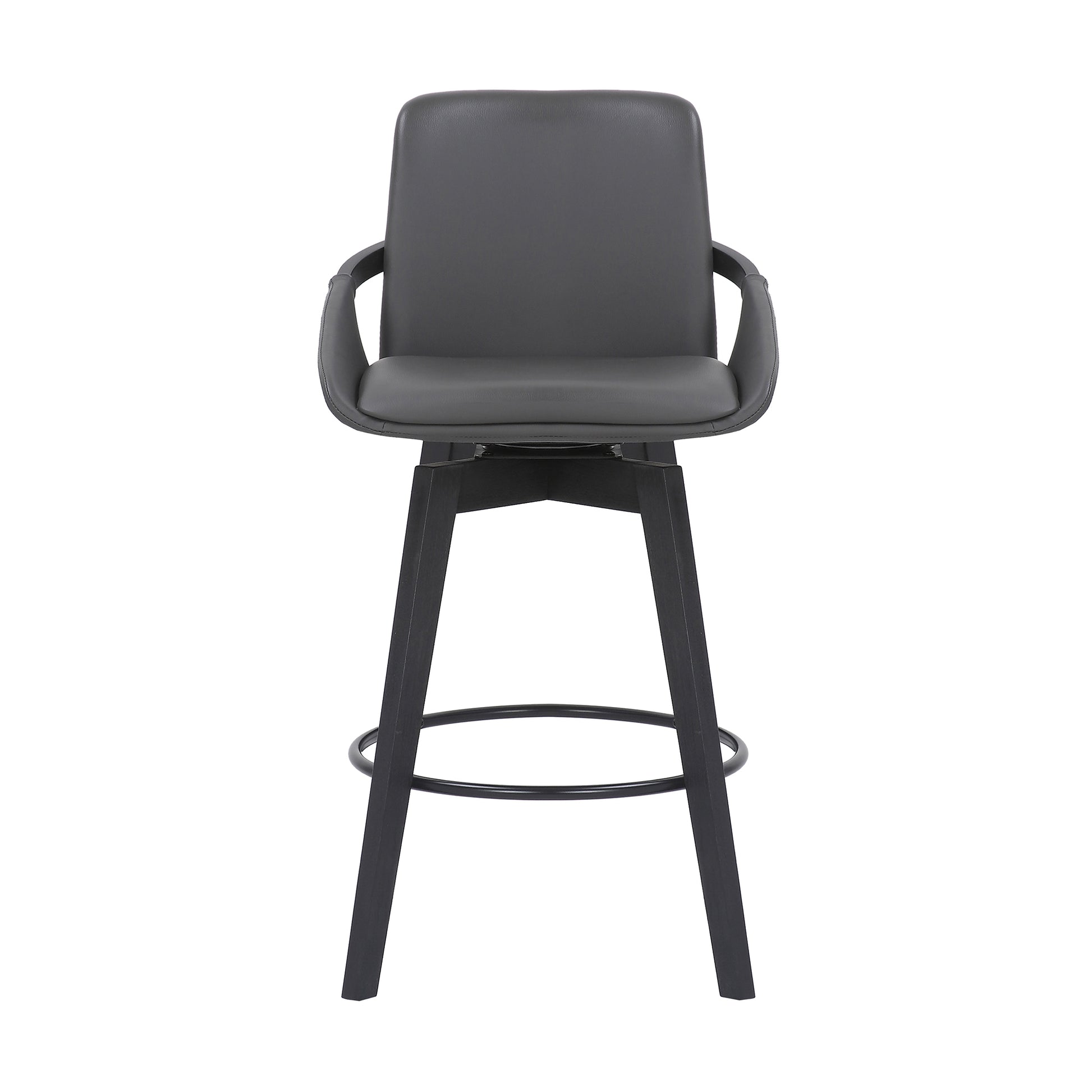 27 Inches Leatherette Swivel Counter Stool With Angled Legs Black By Benzara | Stools | Modishstore - 2