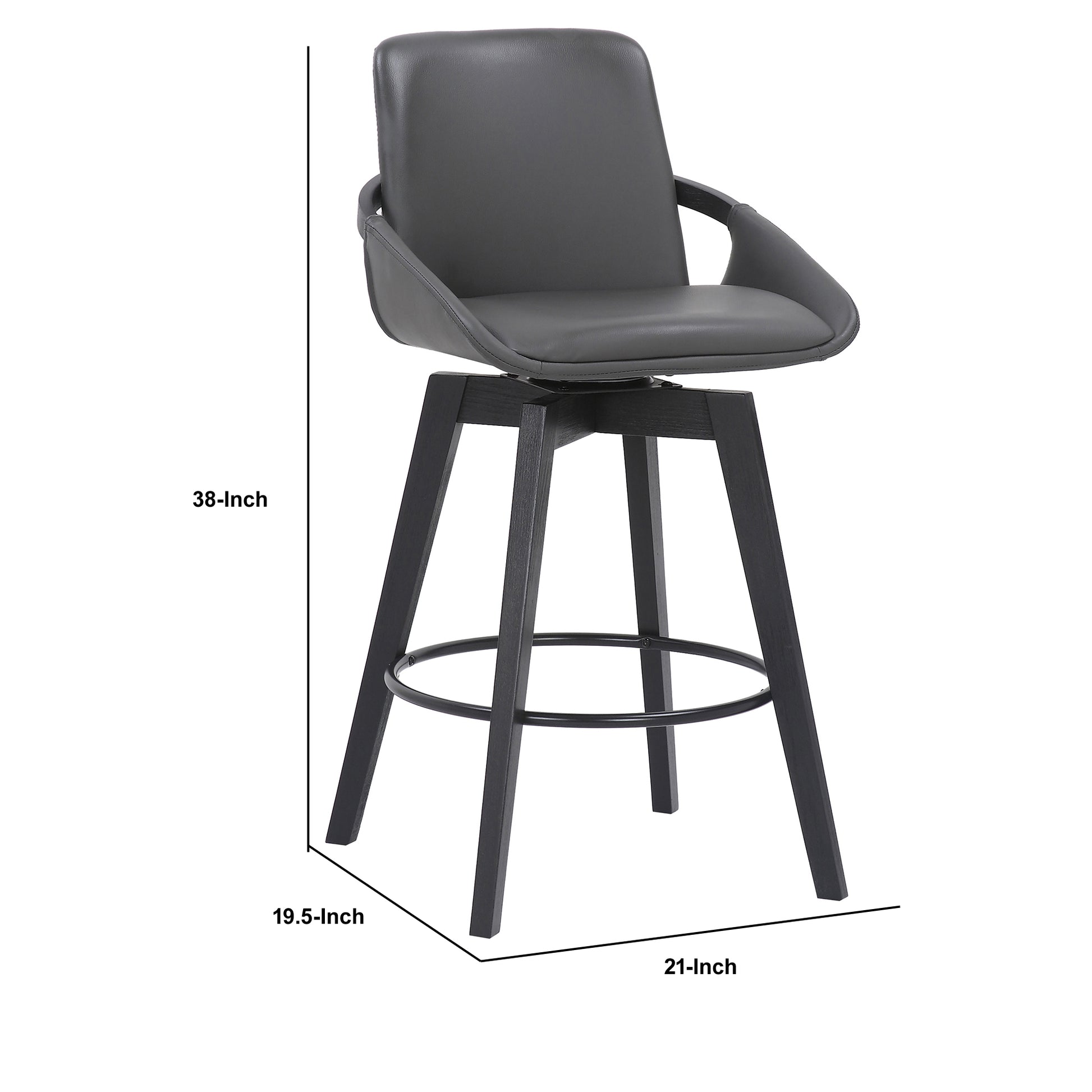 27 Inches Leatherette Swivel Counter Stool With Angled Legs Black By Benzara | Stools | Modishstore - 5