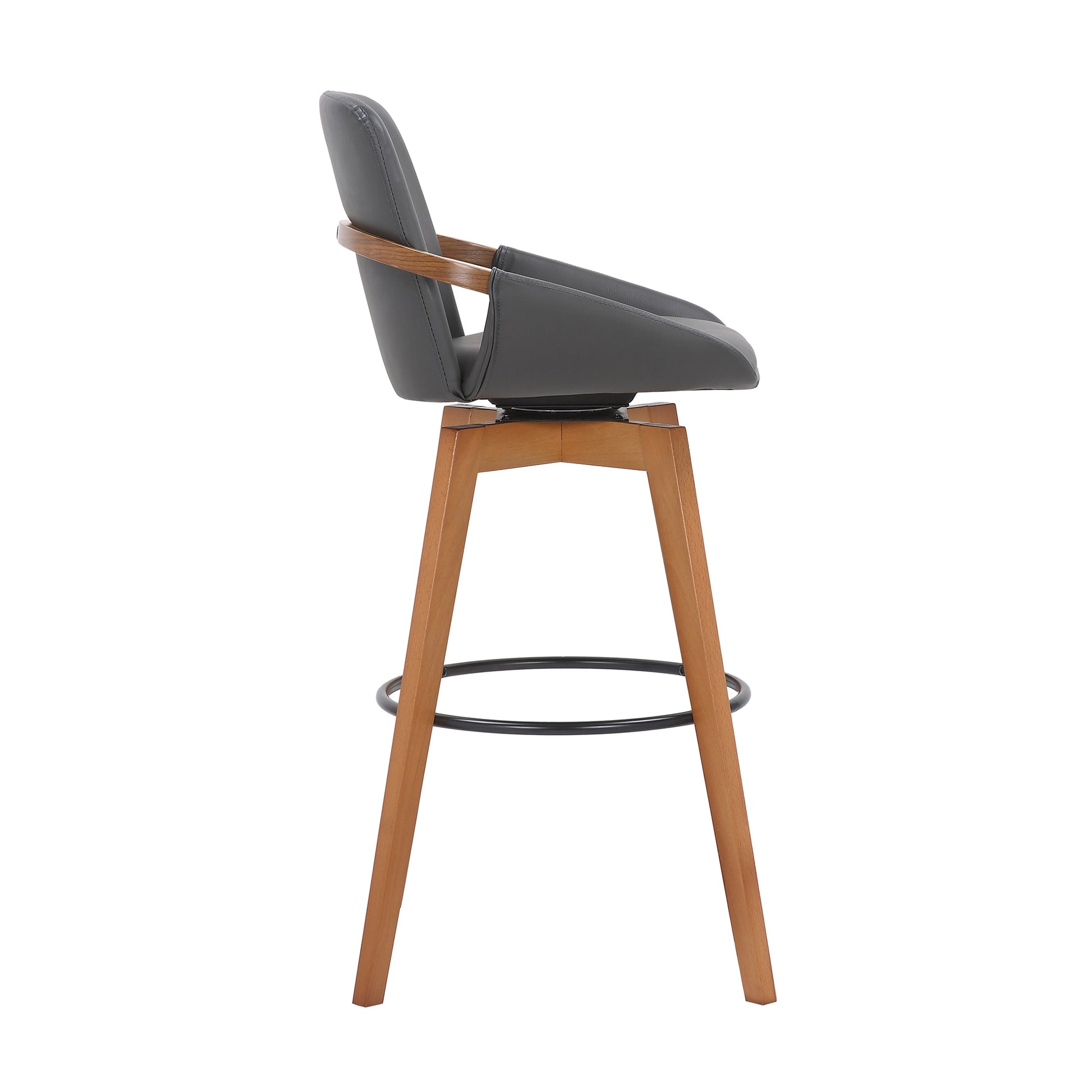 30 Inches Leatherette Swivel Barstool Gray And Brown By Benzara | Bar Stools & Tables | Modishstore - 3