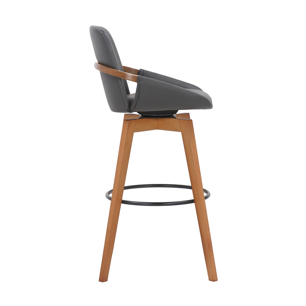 30 Inches Leatherette Swivel Barstool Gray And Brown By Benzara | Bar Stools & Tables | Modishstore - 3