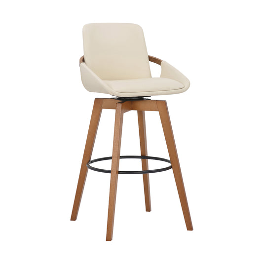 30 Inches Leatherette Swivel Barstool Cream And Brown By Benzara | Bar Stools & Tables | Modishstore