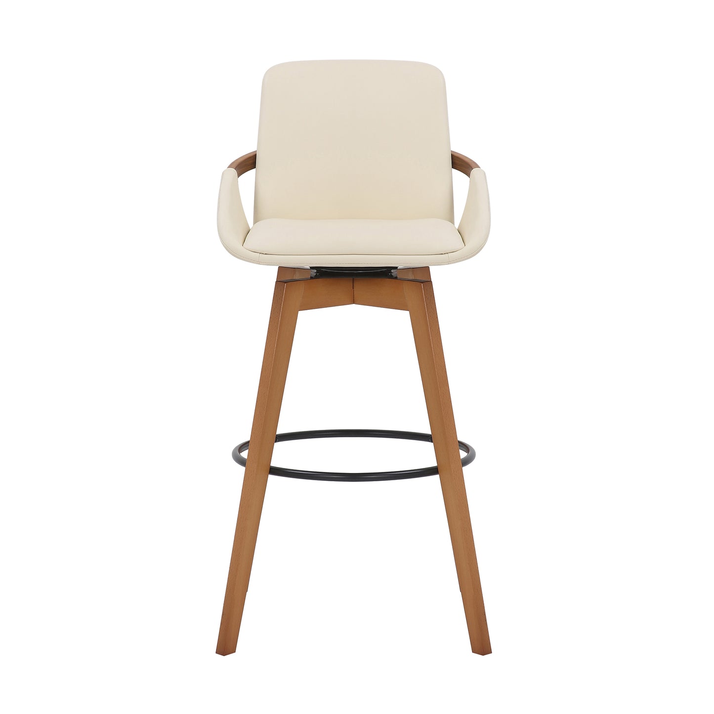 30 Inches Leatherette Swivel Barstool Cream And Brown By Benzara | Bar Stools & Tables | Modishstore - 2