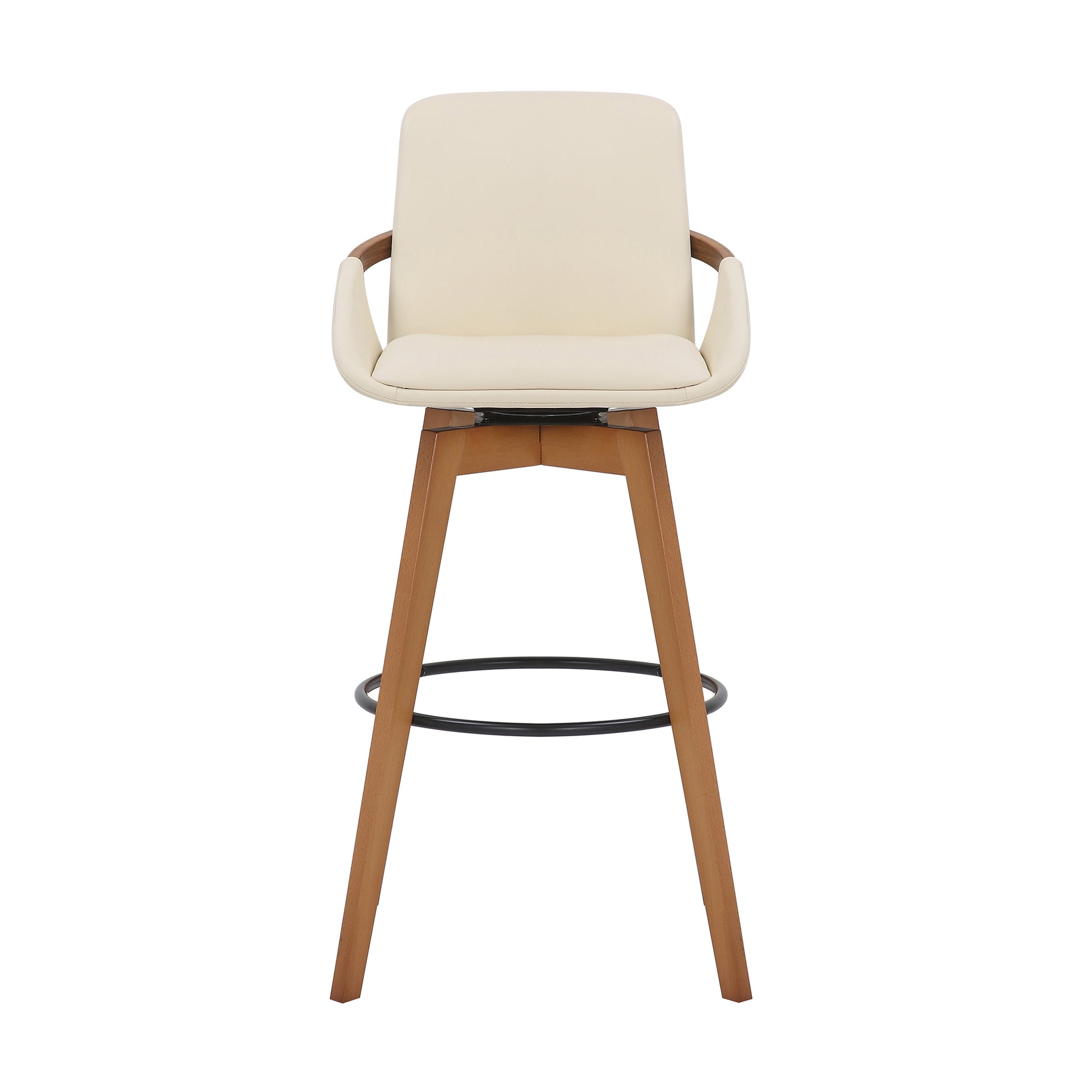 30 Inches Leatherette Swivel Barstool Cream And Brown By Benzara | Bar Stools & Tables | Modishstore - 2