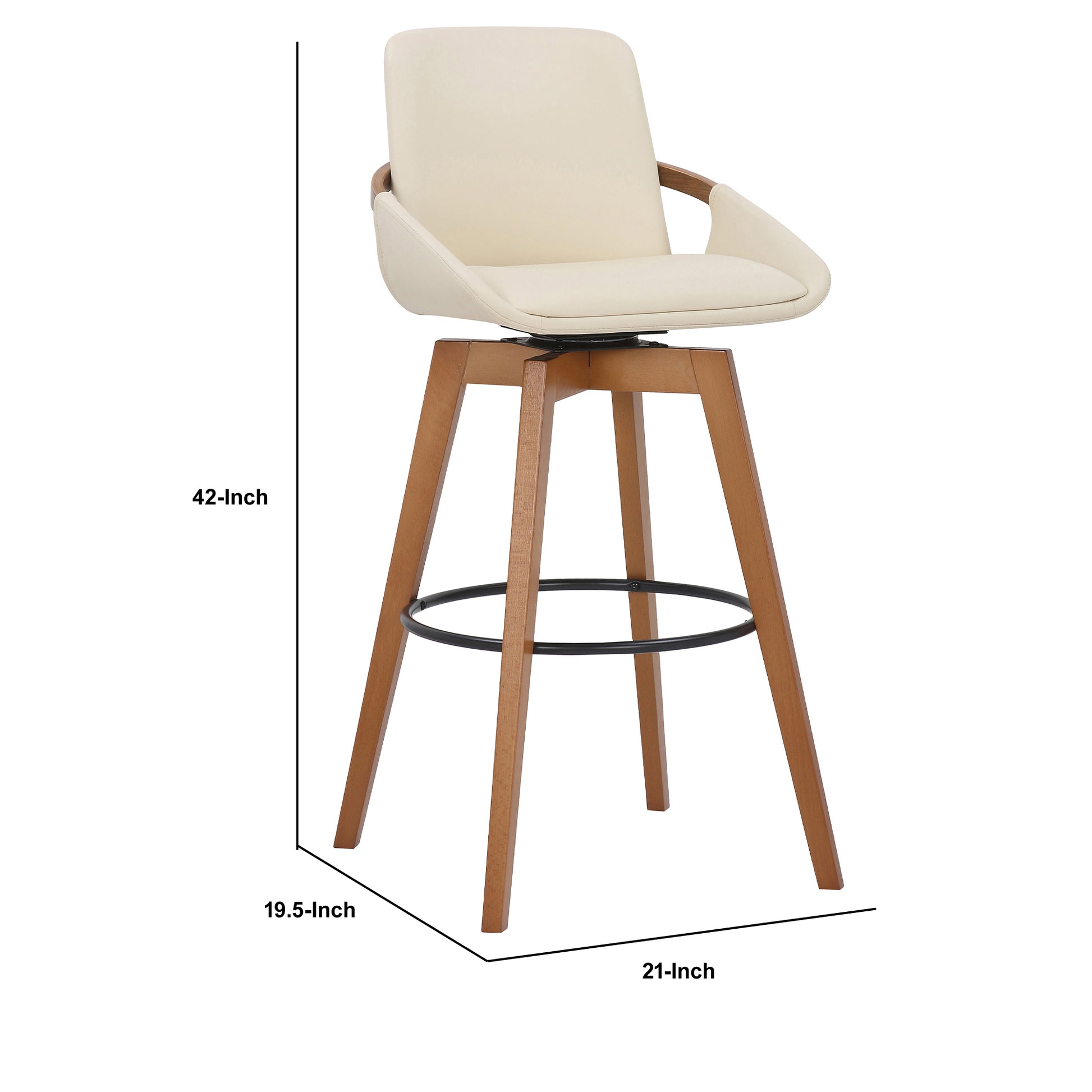30 Inches Leatherette Swivel Barstool Cream And Brown By Benzara | Bar Stools & Tables | Modishstore - 5