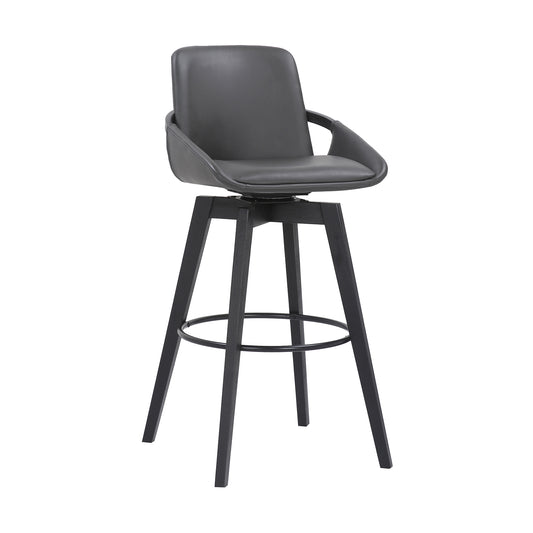 30 Inches Leatherette Swivel Barstool With Angled Legs Black By Benzara | Bar Stools & Tables | Modishstore