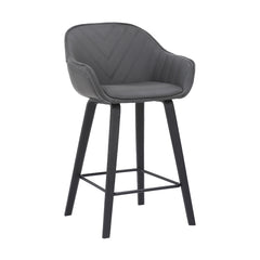26 Inches V Stitched Leatherette Bucket Seat Counter Stool Gray By Benzara