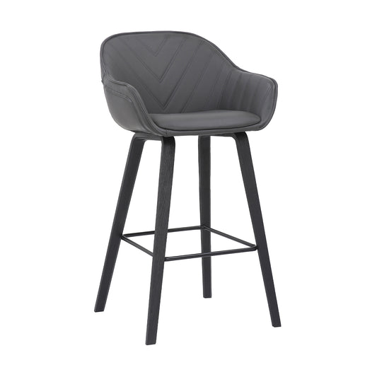 29.5 Inches V Stitched Leatherette Bucket Seat Barstool Gray By Benzara | Bar Stools & Tables | Modishstore