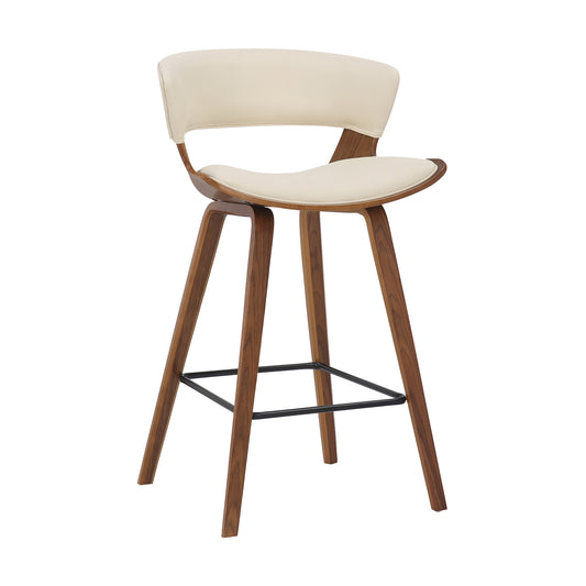 27 Inches Saddle Seat Leatherette Counter Stool Cream And Brown By Benzara | Stools | Modishstore