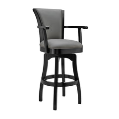 26 Inches Leatherette Swivel Counter Stool With Wooden Arms Gray By Benzara