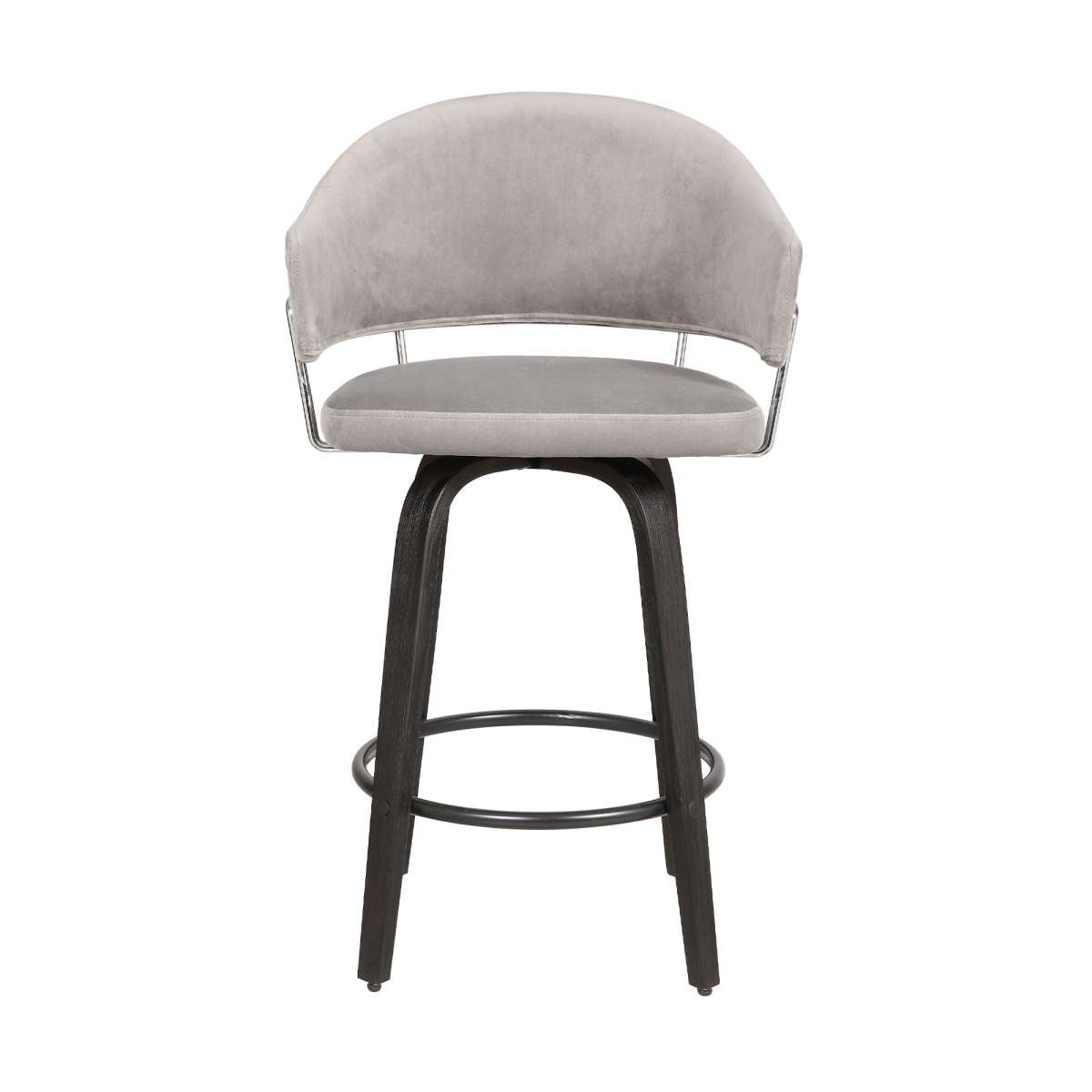 26 Inch Round Seat Velvet Barstool, Gray And Black By Benzara | Bar Stools |  Modishstore 