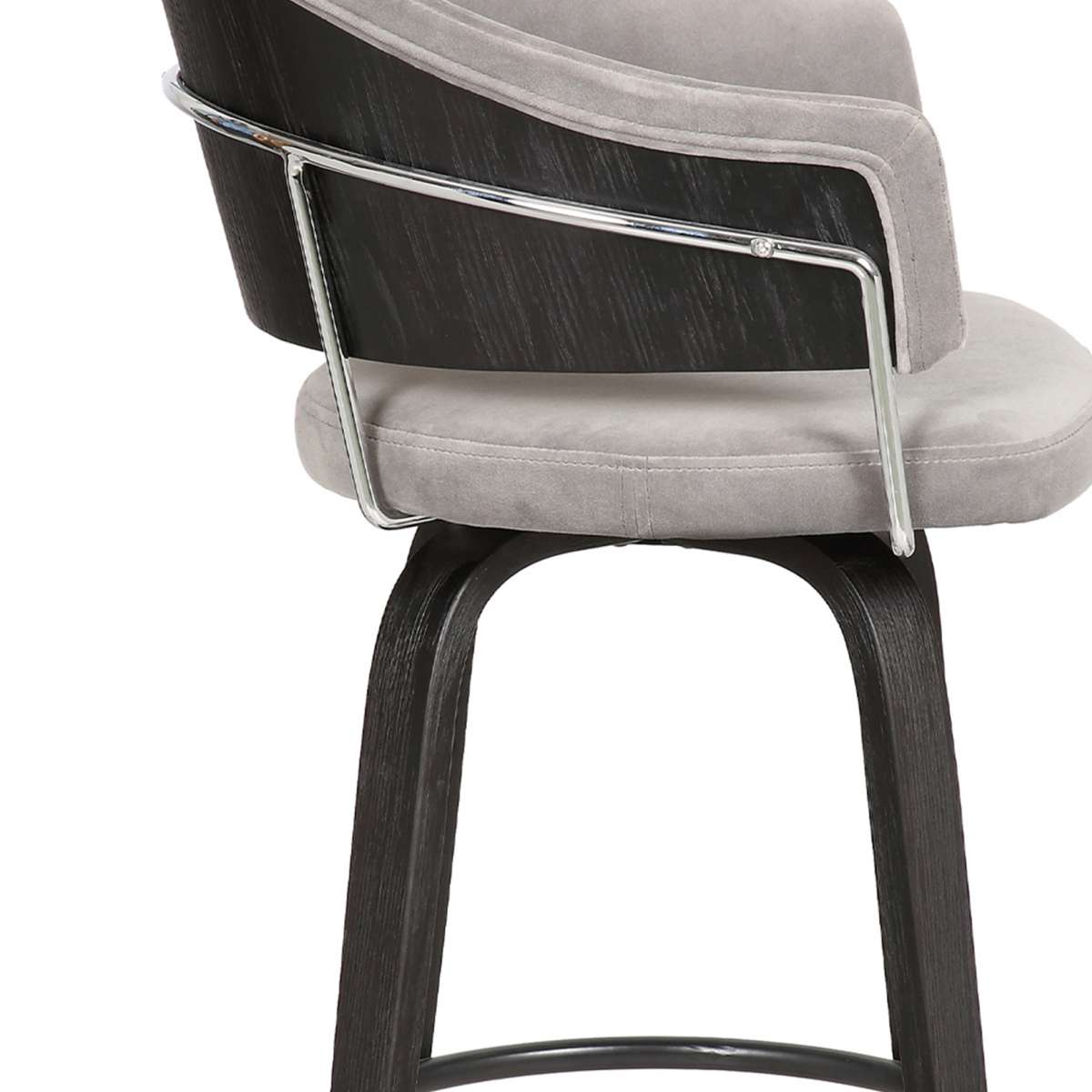26 Inch Round Seat Velvet Barstool, Gray And Black By Benzara | Bar Stools |  Modishstore  - 4